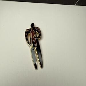 Laurel Burch Shaman Brooch Pin Gold Tone Black Red Enamel Tribal -has Damage